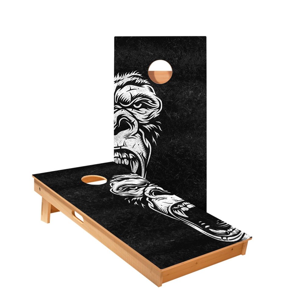 Skip's Garage Black and White Gorilla Cornhole Boards - Includes (2) Boards (Resin Bags) + (1) Black Carrying Case