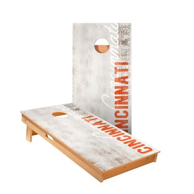 Skip's Garage Cincinnati Vintage Gameday Cornhole Boards - Includes (2) Boards (Resin Bags) + (2) Hole Lights & (2) Edge Lights