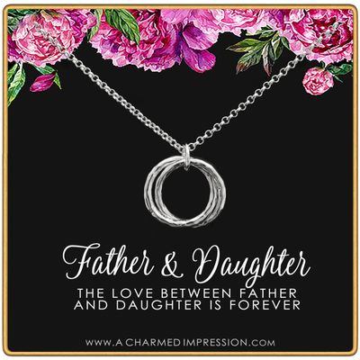 A Charmed Impression Father and Daughter Gift - The Love Between Last Forever - Hammered Linked Infinity Ring Necklace Silver