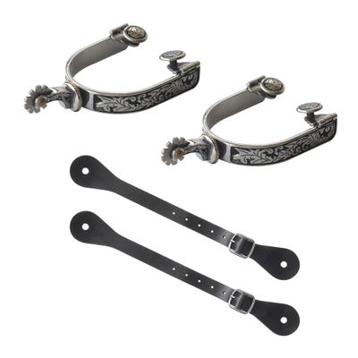 Western Cowboy Spurs, Paired with 6 Holes Spurs Belt, Stainless Steel Western Horse Spurs with Rotatable Gear, Leather Spur Straps Retro Fine Workmanship Men Women Horse Boot Spurs for Equestrian