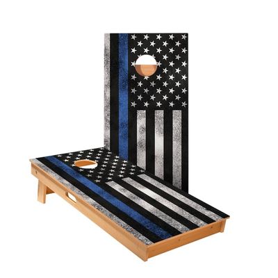 Skip's Garage Thin Blue Line Cornhole Boards - Includes (2) Boards (Resin Bags) + (2) Hole Lights & (2) Edge Lights