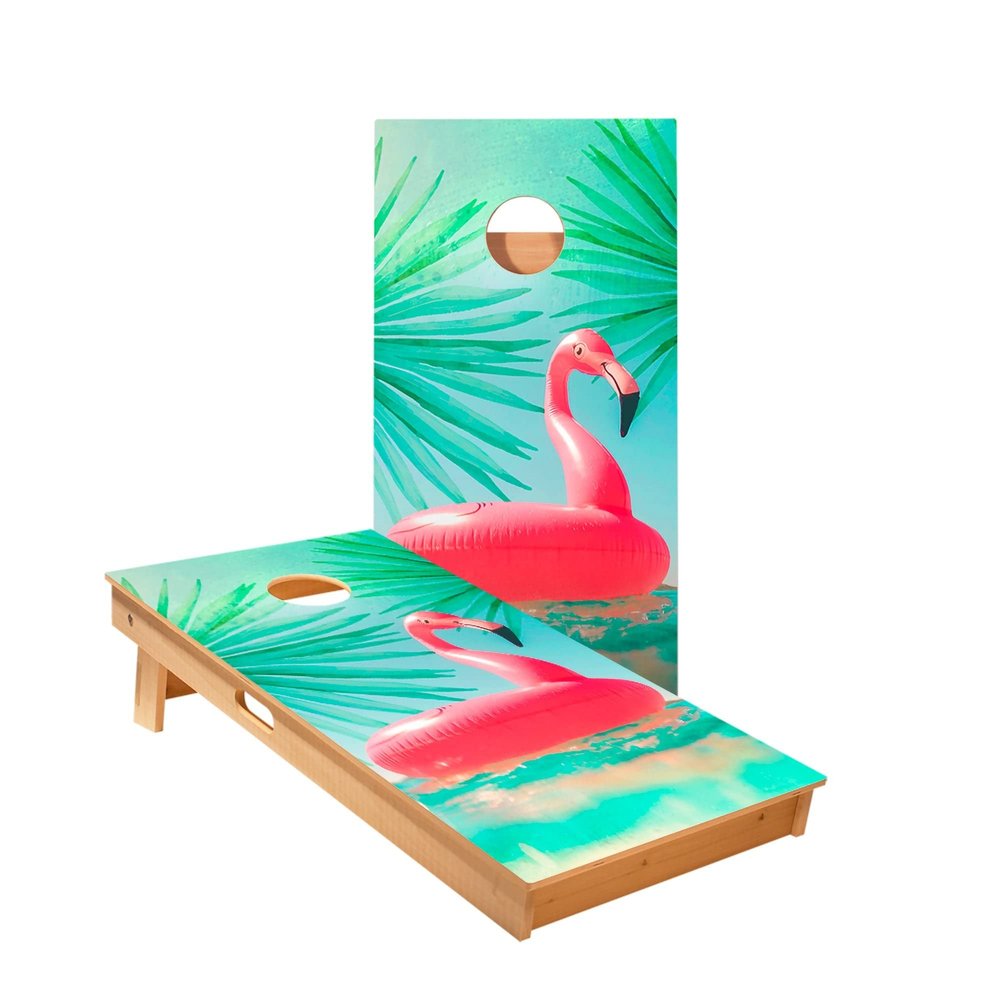Skip's Garage Inflatable Flamingo Cornhole Boards - Includes (2) Boards (Resin Bags) + (1) Case & (2) Hole Lights