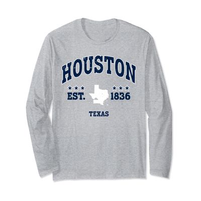 Houston Texas TX Vintage Athletic Navy Long Sleeve T-Shirt