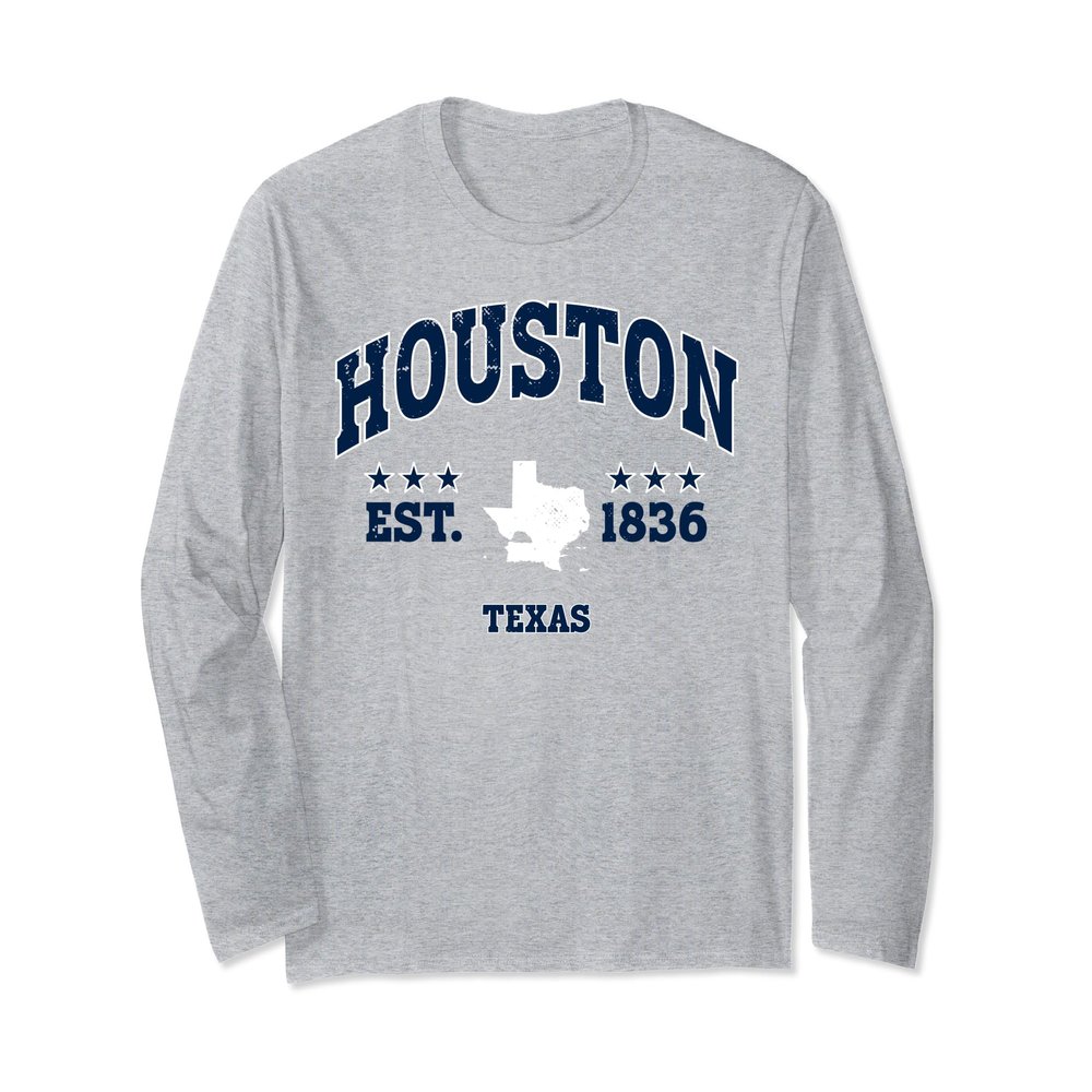 Houston Texas TX Vintage Athletic Navy Long Sleeve T-Shirt