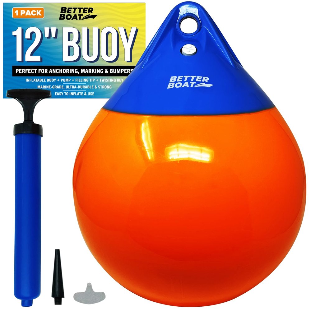 Boat Buoy Float, 12" Round, Small Mooring Buoy Ball, Anchor Ball, Dock Bumper for Lake or Ocean, Turnstone, 1-Pack