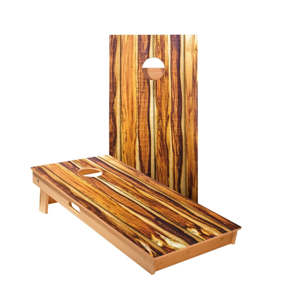 Skip's Garage Burnt Wood Cornhole Boards - Includes (2) Boards (Resin Bags) + (2) Hole Lights & (2) Edge Lights