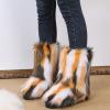 HINDOLA Womens Faux Fur Boots Snow Warm Fashion Fluffy Short Boots Comfortable Winter Ankle Booties Anti Slip Outdoor Indoor Flat Shoes Mid-Calf Boots view 2
