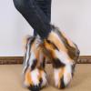 HINDOLA Womens Faux Fur Boots Snow Warm Fashion Fluffy Short Boots Comfortable Winter Ankle Booties Anti Slip Outdoor Indoor Flat Shoes Mid-Calf Boots view 4