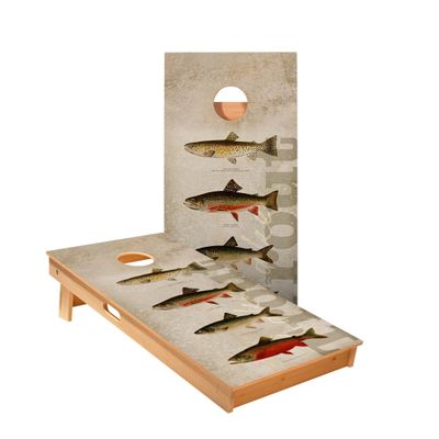 Skip's Garage Trout Cornhole Boards - Includes (2) Boards (Resin Bags) + (1) Case & (2) Hole Lights
