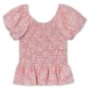 Speechless Girls' Floral Short Sleeve Ruffle Hem Smocked Top, Coral, Large view 1