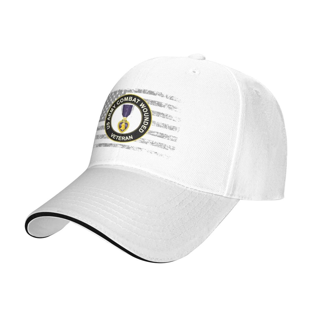 Army Combat Wounded Veteran Purple Heart Medal Hat Baseball Cap Duck Tongue Cap Adult Sandwich Hat White