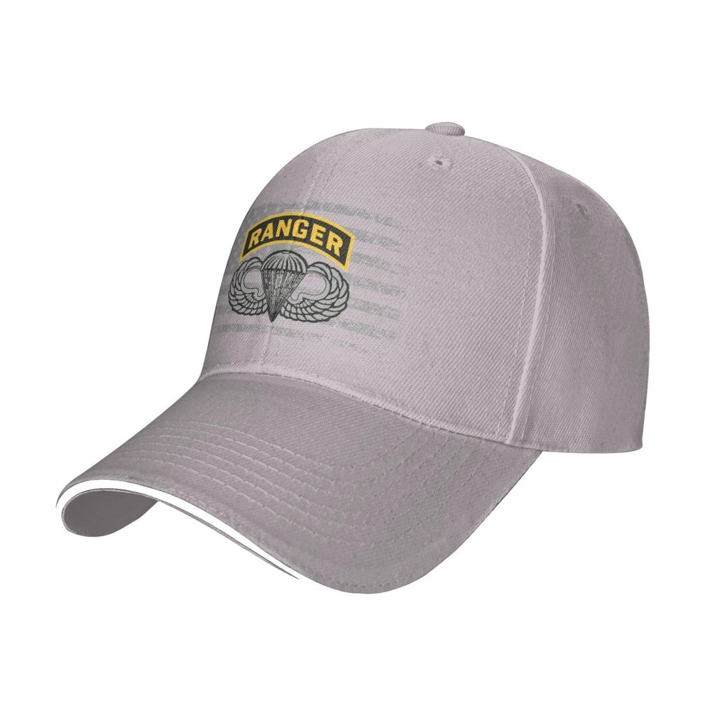 Army Ranger Tab with Airborne Wings Hat Baseball Cap Duck Tongue Cap Adult Sandwich Hat Gray