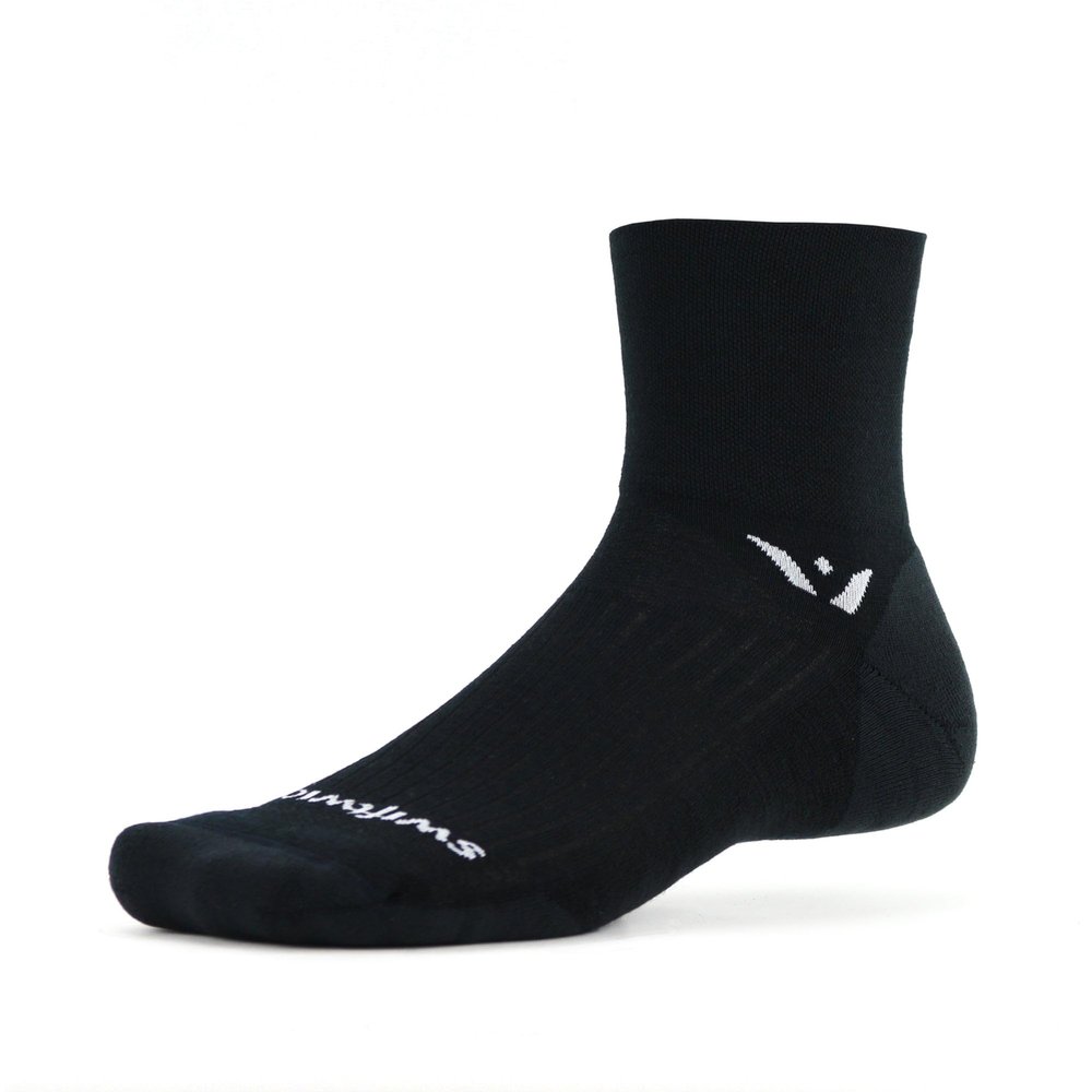 Swiftwick- PURSUIT FOUR Trail Running & Cycling Socks, Merino Wool, Durable Crew (Black, Small)