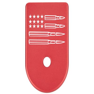 NDZ Performance Magazine Base Plate Finger Extension for Glock Gen 1-5 9mm 40 .357 SIG, Laser Engraved Red Anodized Aluminum Trending Images - Stars Bullets US Flag