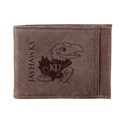 Team Sports America NCAA University of Kansas Front Pocket Slim Wallet for Men | Minimalist Leather RFID Blocking Bifold Card Holder with Money Clip | Officially Licensed Stamped Logo