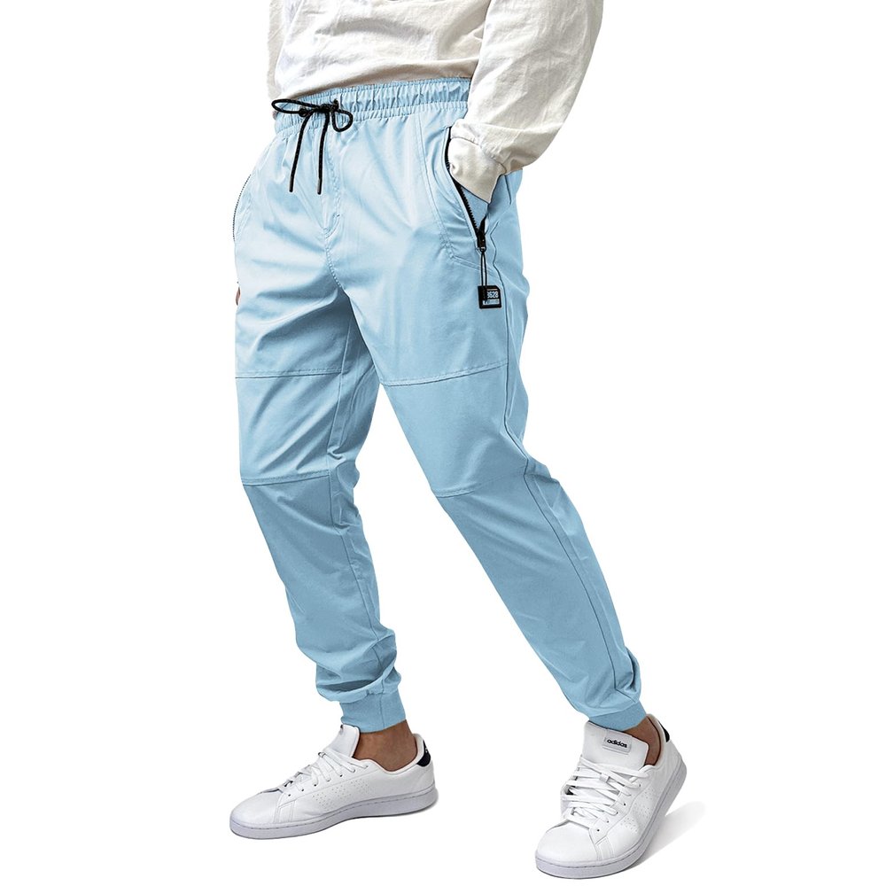 Southpole Men's Quick-Dry Water Resistant Nylon Track Jogger Pants w/Zipped Pockets, Light Blue, Small
