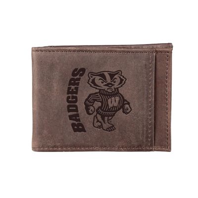Team Sports America NCAA University of Wisconsin-Madison Front Pocket Slim Wallet for Men | Minimalist Leather RFID Blocking Bifold Card Holder with Money Clip | Officially Licensed Stamped Logo