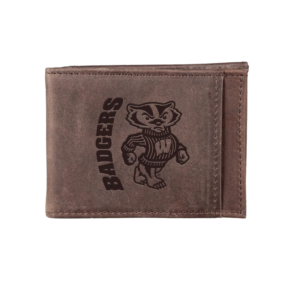 Team Sports America NCAA University of Wisconsin-Madison Front Pocket Slim Wallet for Men | Minimalist Leather RFID Blocking Bifold Card Holder with Money Clip | Officially Licensed Stamped Logo