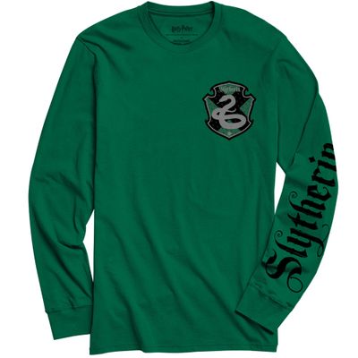 Harry Potter Slytherin House Long Sleeve Adult T-Shirt(XXL, Green)