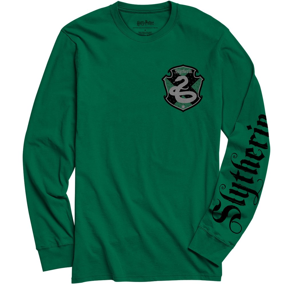Harry Potter Slytherin House Long Sleeve Adult T-Shirt(XXL, Green)