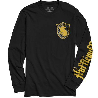 Harry Potter Hufflepuff House Long Sleeve Adult T-Shirt(SM, Black)