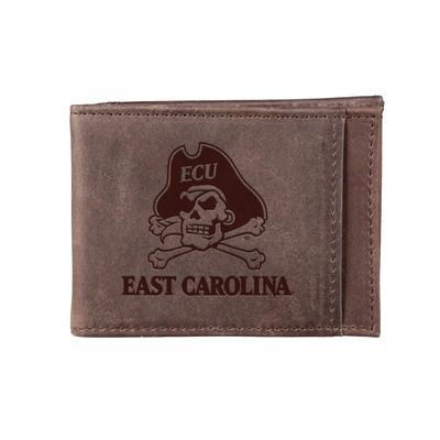 Team Sports America NCAA East Carolina University Front Pocket Slim Wallet for Men | Minimalist Leather RFID Blocking Bifold Card Holder with Money Clip | Officially Licensed Stamped Logo