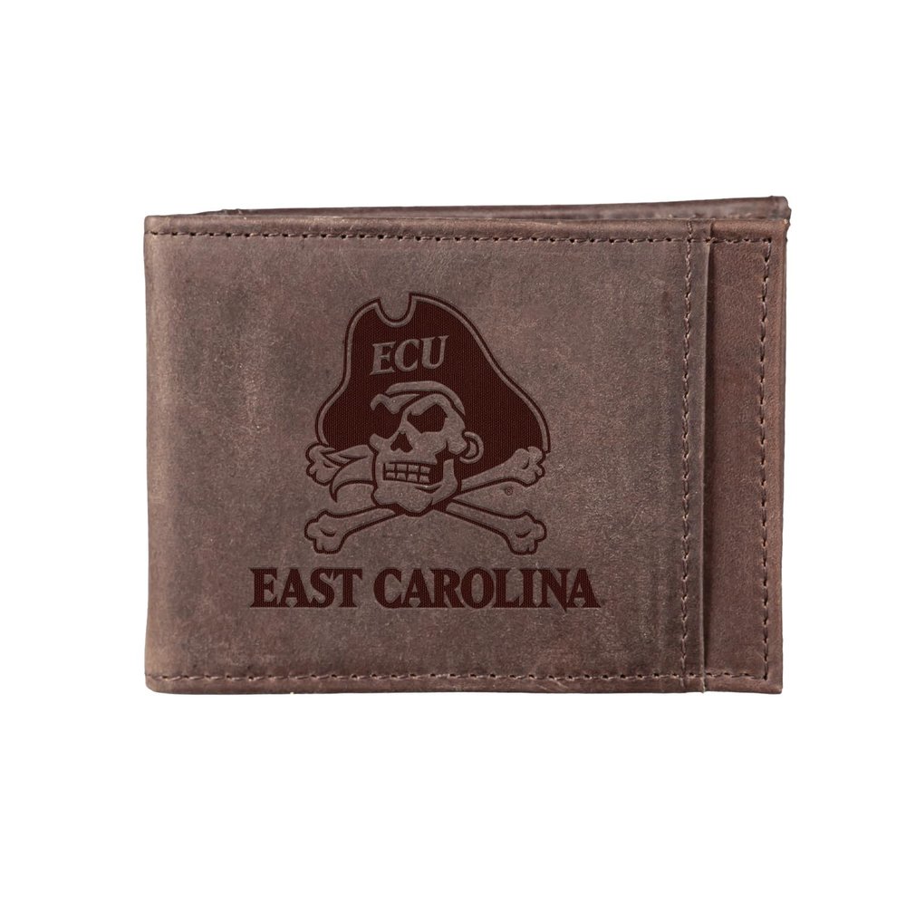 Team Sports America NCAA East Carolina University Front Pocket Slim Wallet for Men | Minimalist Leather RFID Blocking Bifold Card Holder with Money Clip | Officially Licensed Stamped Logo
