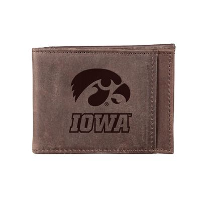 Team Sports America NCAA University of Iowa Front Pocket Slim Wallet for Men | Minimalist Leather RFID Blocking Bifold Card Holder with Money Clip | Officially Licensed Stamped Logo
