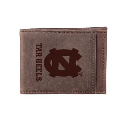 Team Sports America NCAA University of North Carolina Front Pocket Slim Wallet for Men | Minimalist Leather RFID Blocking Bifold Card Holder with Money Clip | Officially Licensed Stamped Logo