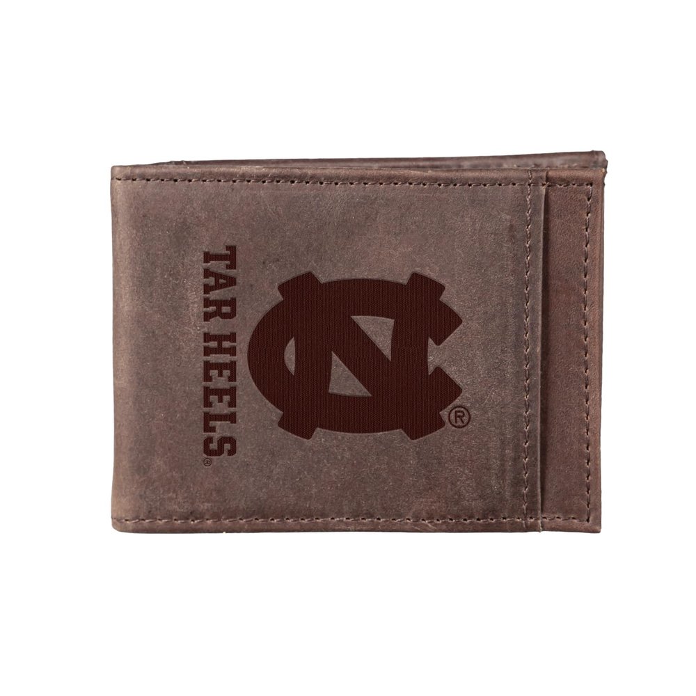 Team Sports America NCAA University of North Carolina Front Pocket Slim Wallet for Men | Minimalist Leather RFID Blocking Bifold Card Holder with Money Clip | Officially Licensed Stamped Logo