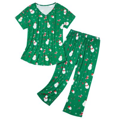 American Trends Womens Christmas Pajamas Green Pajamas for Women Set Red Pj Sets Womens Sexy Christmas Pajama Set Soft Cotton Lounge Set Two Piece Sleepwear Tops with Capri Pants Snowman On Green L