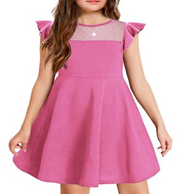 Arshiner Girls Pink Dress Summer Ruffle Sleeve Mesh Party Birthday Dresses Size 7