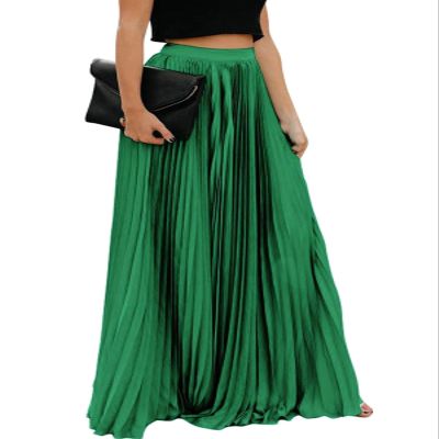 Leyoutx Women's High Elastic Waist Pleated Flowy Swing A-line Maxi Skirts (Small, Green)