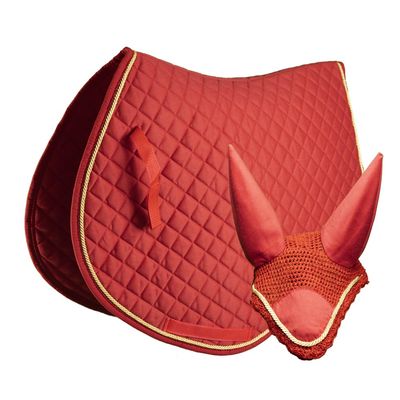 Alpine Tack Cotton Collection Jumping Bundle with Jumping Saddle Pad and Horse Ear Bonnet (Candy Red)