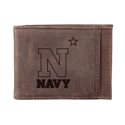 Team Sports America NCAA US Naval Academy Front Pocket Slim Wallet for Men | Minimalist Leather RFID Blocking Bifold Card Holder with Money Clip | Officially Licensed Stamped Logo