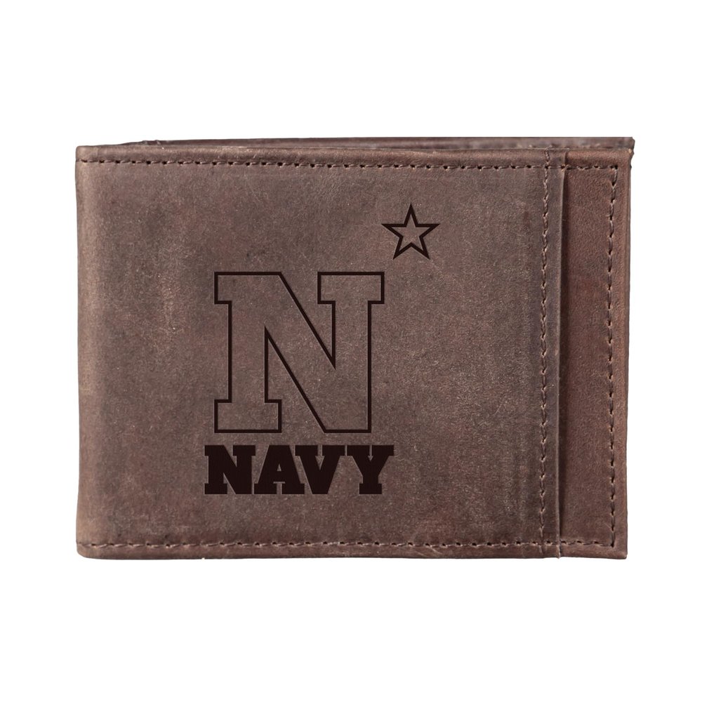 Team Sports America NCAA US Naval Academy Front Pocket Slim Wallet for Men | Minimalist Leather RFID Blocking Bifold Card Holder with Money Clip | Officially Licensed Stamped Logo
