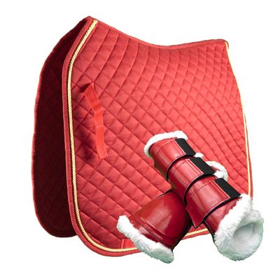 Alpine Tack Cotton Collection Dressage Bundle with Dressage Saddle Pad and Brushing Boots (Candy Red)