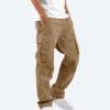 Men Cargo Sweatpants Loose Casual Work Pants Joggers Open Bottom Drawstring Cargos Athletic Cotton Straight Sweat Pant Cargo Joggers Men Khaki XL view 2