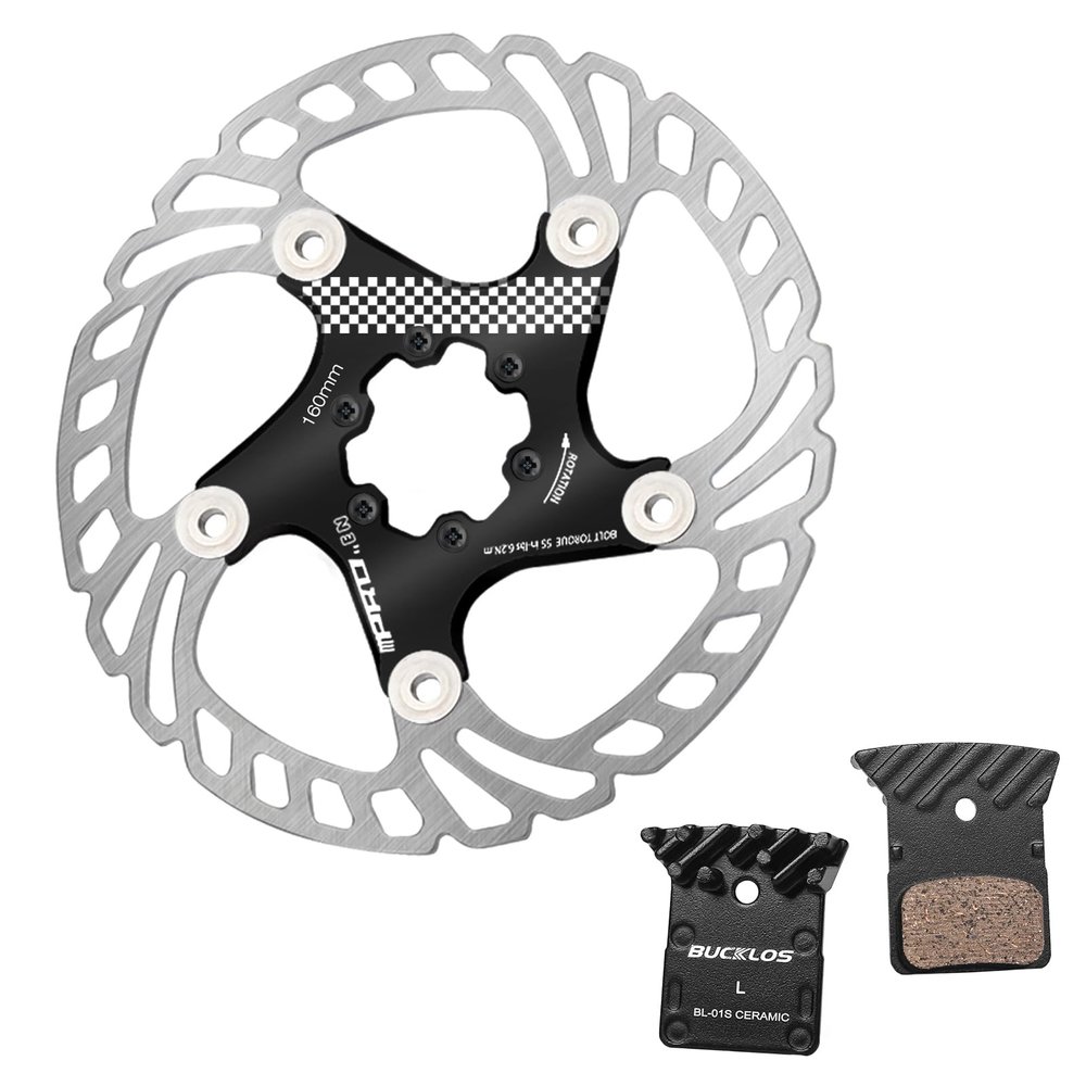 BUCKLOS IIIPRO MTB 160mm Floating Disc Brake Rotor with 6PC Bolts and BL-01S 1 Pair Disc Brake Pads for Ceramic Shimano N03A N04C L05A K04S K04Ti K05S K05Ti