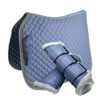 Alpine Tack Cotton Collection Dressage Bundle with Dressage Saddle Pad and Brushing Boots (Sky Blue)