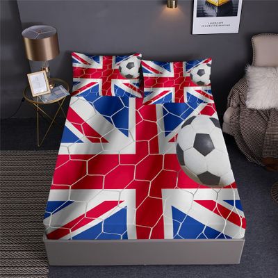 England Soccer Prints Fitted Sheet Set The Three Lions England National Football Team Design Bedding Set | with Fitted Sheet and 2 Pillowshams(3pcs) or Comforter(4pcs) (A,Full-3PCS)