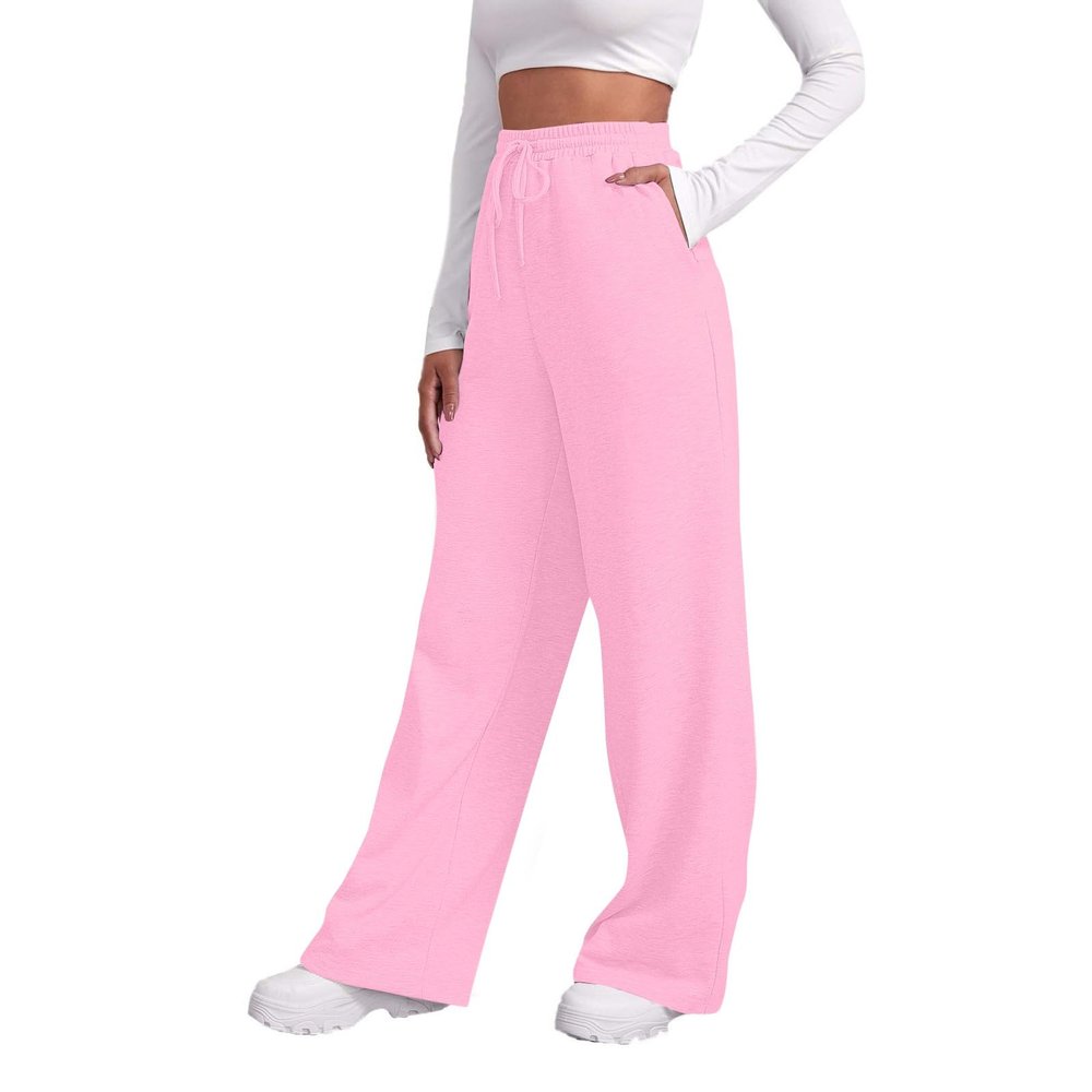 midelxp Baggy Wide Leg Sweatpants Womens Joggers with Pockets Fleece High Waist Warm Trousers Casual Comfy Drawstring Sweat Pants Fleece Lined Sweatpants Women Y2k Clothes Fleece Joggers Pants