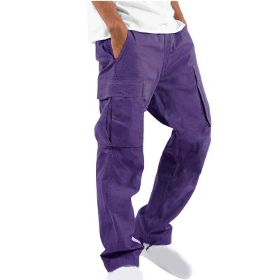 Men Cargo Sweatpants Loose Casual Work Pants Joggers Open Bottom Drawstring Cargos Athletic Cotton Straight Sweat Pant Cargo Pants for Men Work Purple S