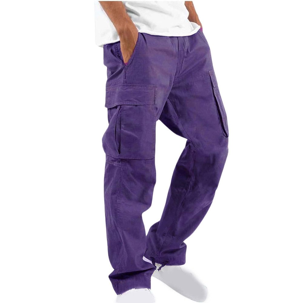 Men Cargo Sweatpants Loose Casual Work Pants Joggers Open Bottom Drawstring Cargos Athletic Cotton Straight Sweat Pant Cargo Pants for Men Work Purple S