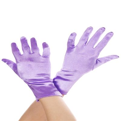 Wrist Length Satin Gloves, Purple