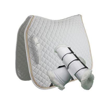 Alpine Tack Cotton Collection Dressage Bundle with Dressage Saddle Pad and Brushing Boots (Cotton White)