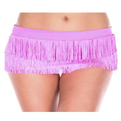 Fringed Mini Skirt with Lame Waist Band, Hot Pink