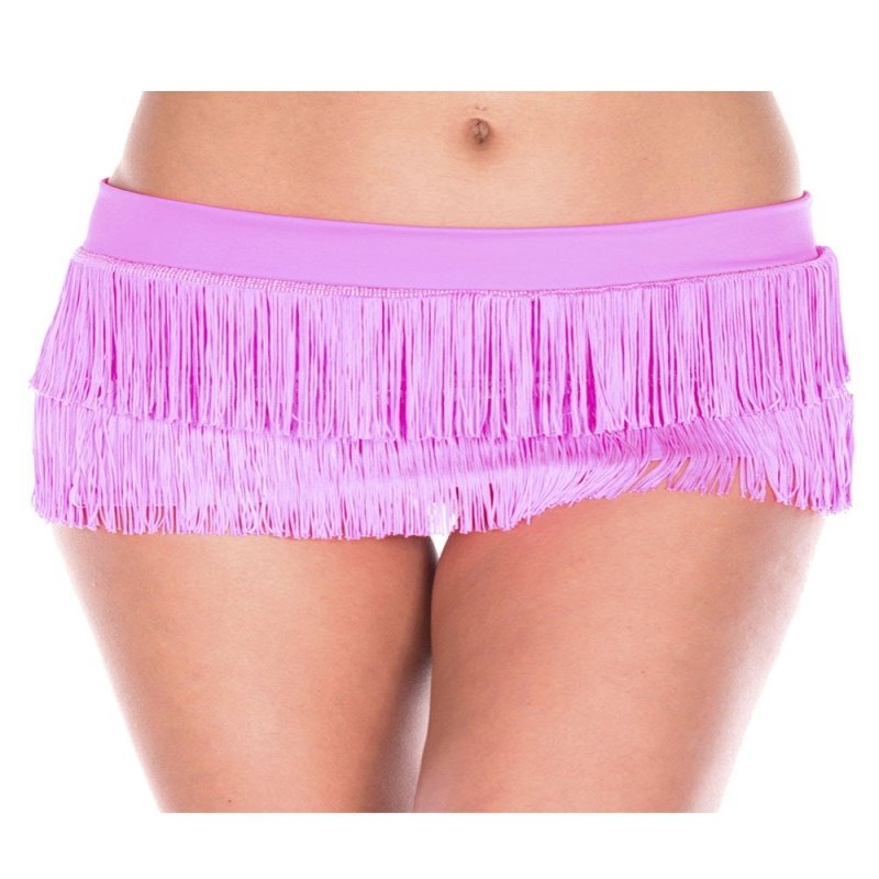 Fringed Mini Skirt with Lame Waist Band, Hot Pink