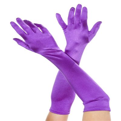 Extra Long Satin Gloves - Purple
