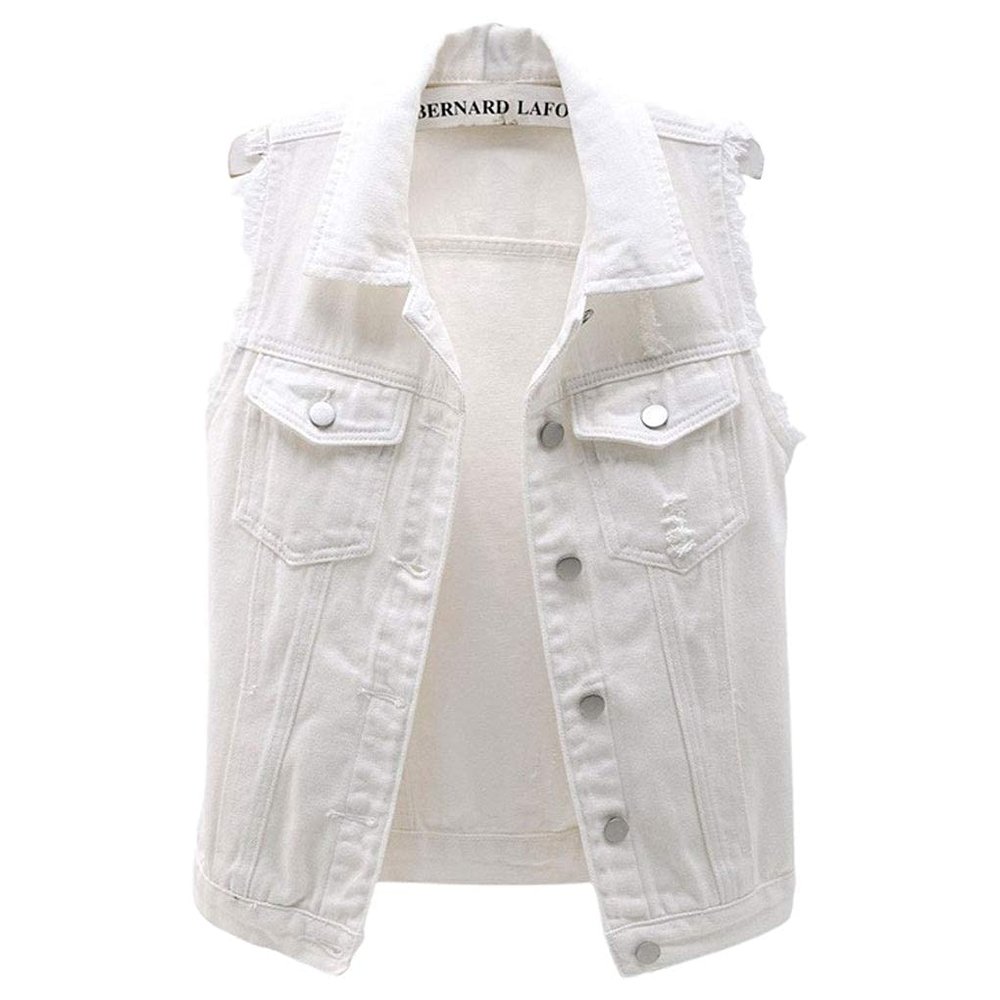 Leyoutx sysinside Women's Candy Color Slim Fit Distressed Denim Vest Frayed Raws Sleeveless Jacket (Small, White)